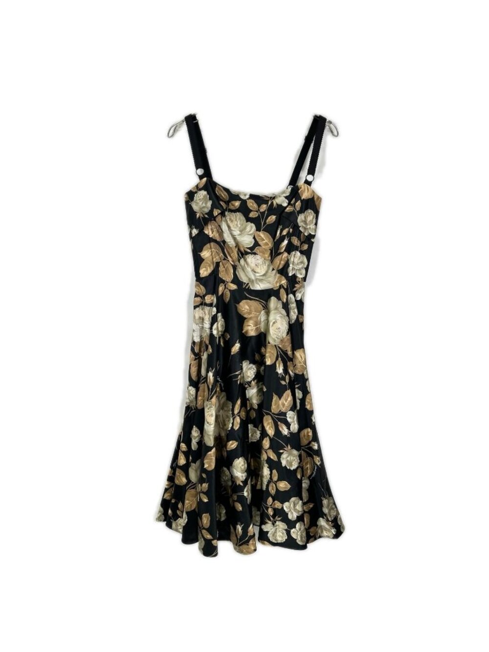 Dolce & Gabbana Black Satin Vintage Rose Floral Cami Dress 36
